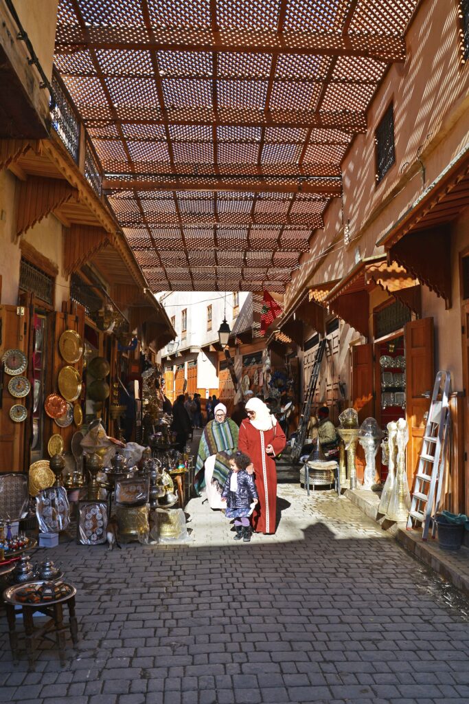 Bustling souk in the Fes medina, Morocco